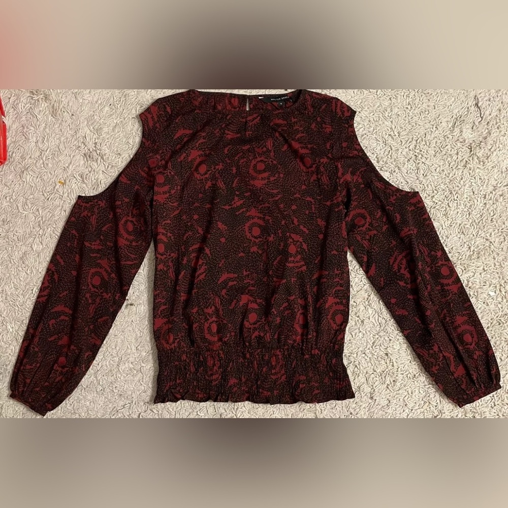 WALTER BAKER red black long sleeve cold shoulder shirt top blouse small s 4